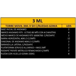 Torre Movil andamio europeo de marco 3ML x 5H con ruedas
